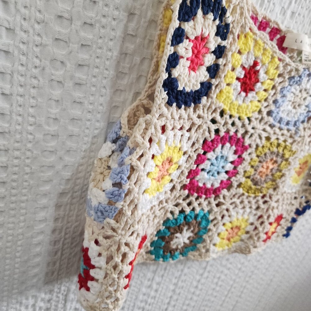 PacSun LA Hearts Crochet Granny Square Crop Tank Top Boho Festival One Size - Picture 9 of 12